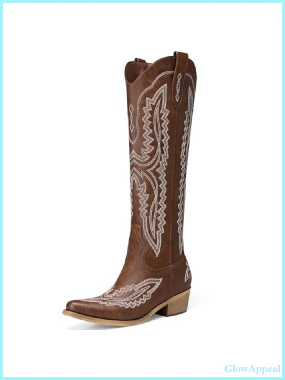 Knee High Pointed Toe Cowboy Boots Faux Leather Western Boots